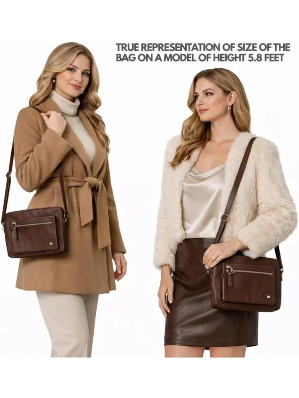 Women's Chocolate Leather Sling Purse with Adjustable Straps Crossbody bags